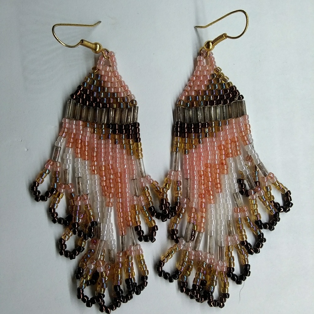 JRW Handmade Pink Camo Asymmetrical Beaded Ear…